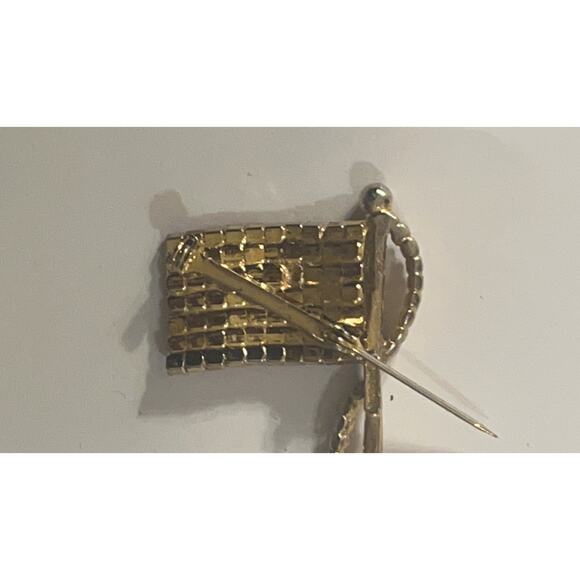Vintage Rafaelian American Flag Brooch Pin Brass Rhinestone - Picture 7 of 10